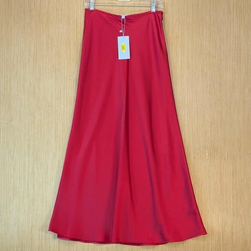 Antonio Melani Bella Feminine Romantic Date Maxi Skirt 4 Scarlet Red Satin NEW